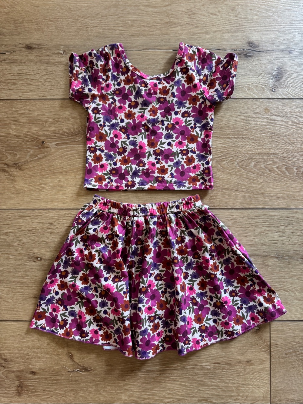 Girls Floral Pink Two-Piece Skirt Set
